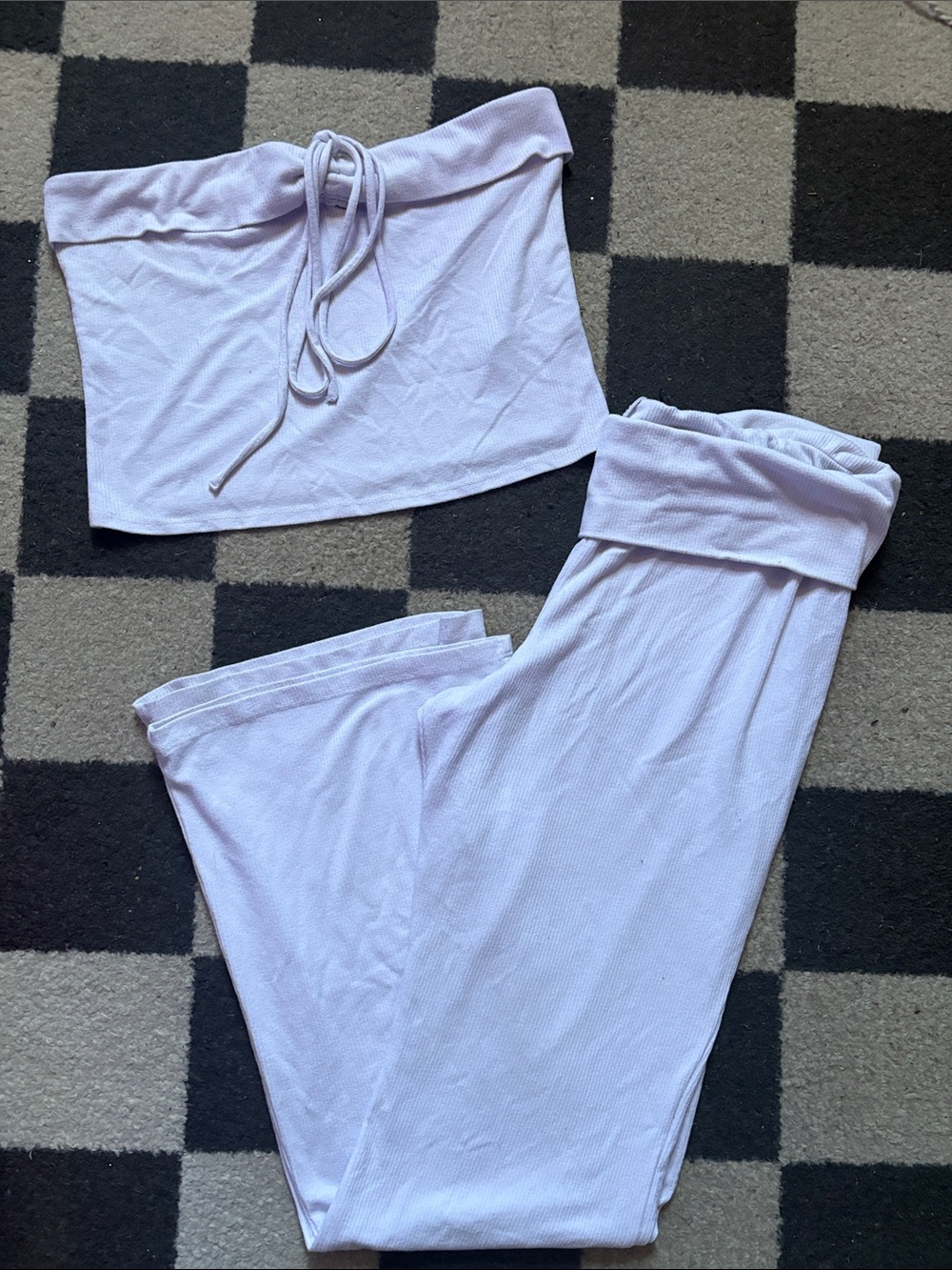 White Two Piece set- Tube top and flare leggings